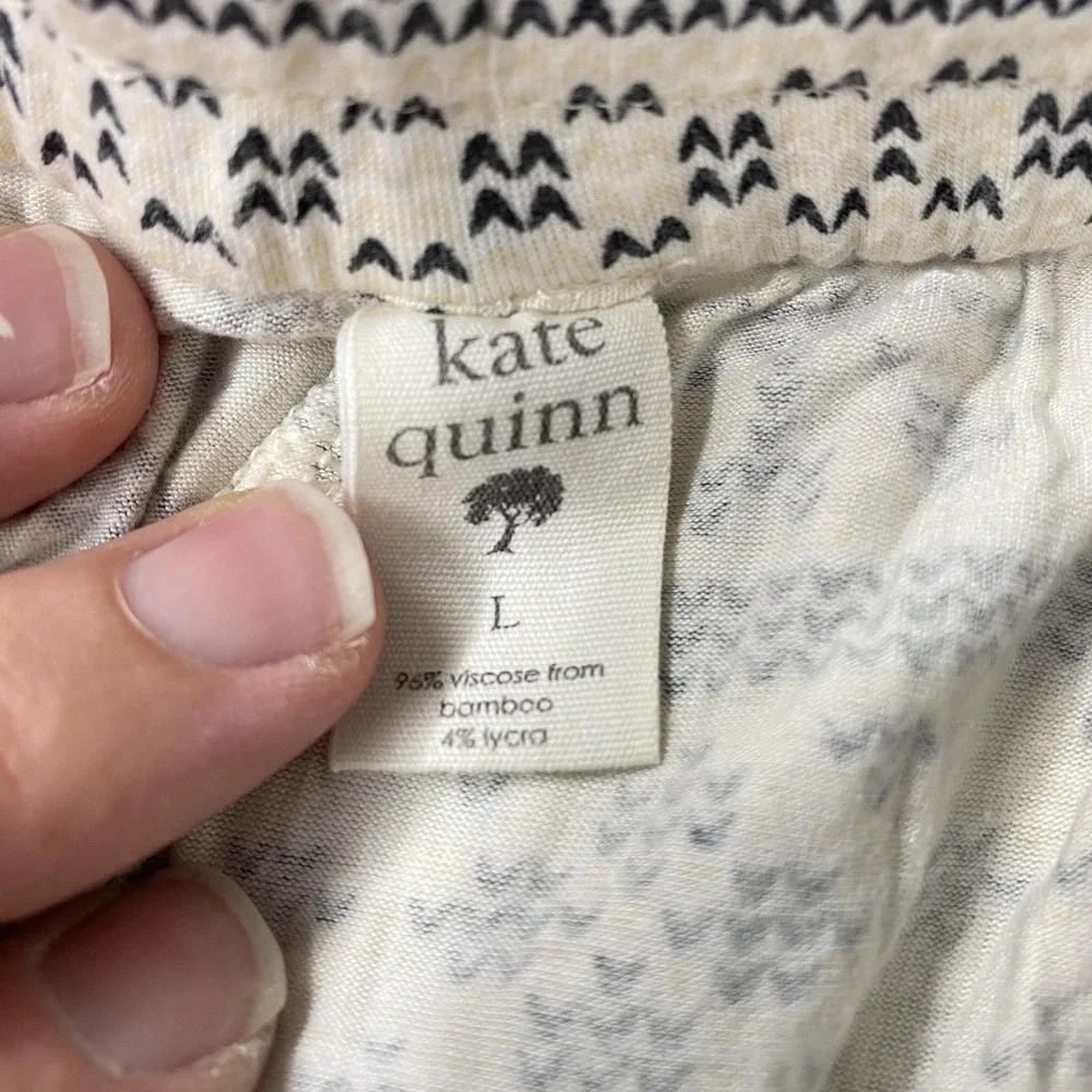 Kate Quinn Pajama Pants Womens Large Ivory Fair Isle Bamboo‎ Lounge Christmas
